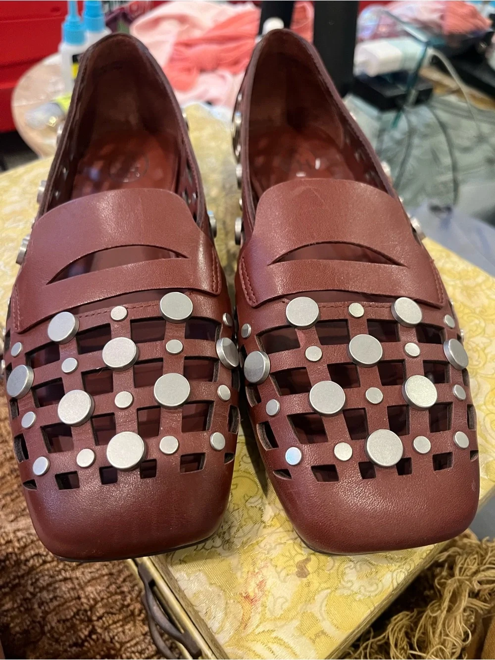 Ash Women's Brown Woven Studded Loafers 38 (7-8 US)